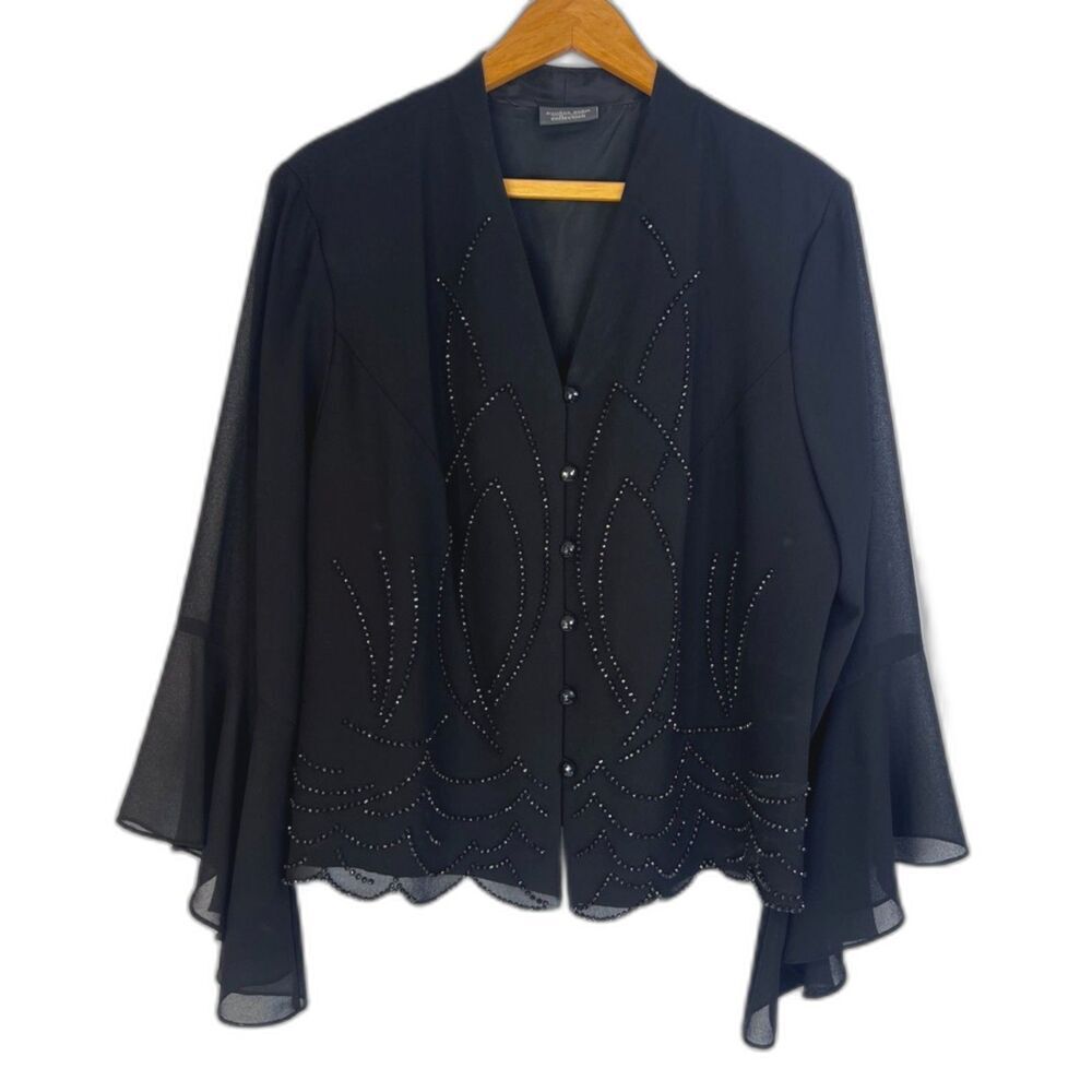 Dressbarn Collection Beaded Embellished Bell Cuff Dressy Cocktail Jacket SZ 16W